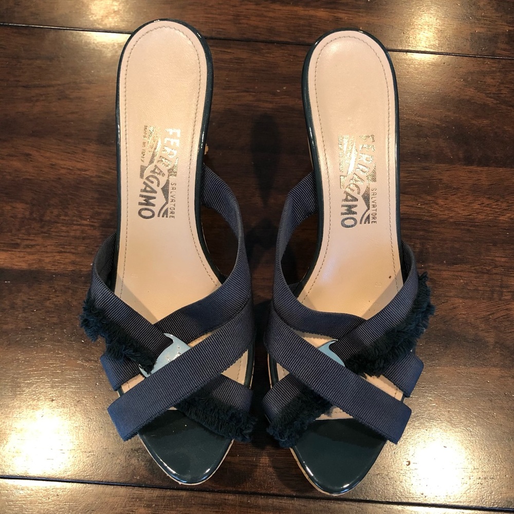 Navy Salvatore Ferragamo Wedges